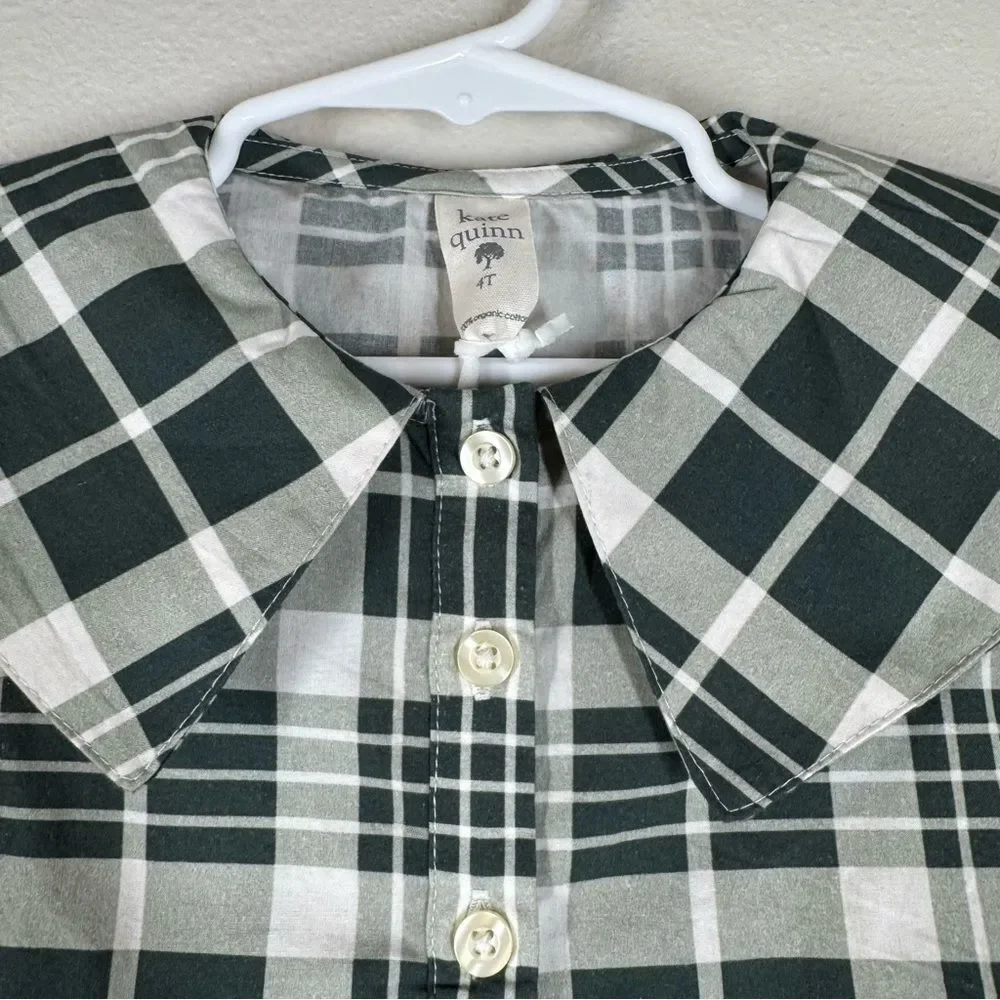 NEW Kate Quinn Organics Girl Plaid Long Sleeve Dress Green Peasant Size 4T